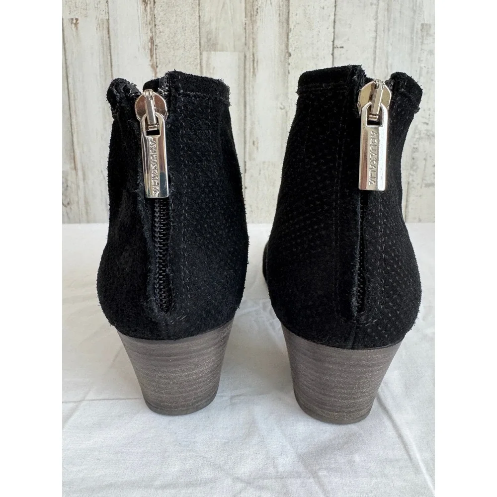 Aquatalia Marvin K Womens 8.5 Black Perforated Suede Block Heel Ankle Booties